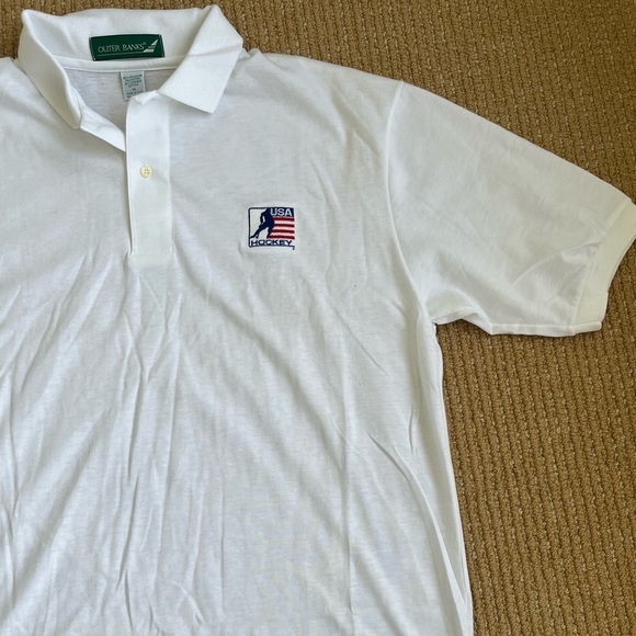 Outer Banks Vintage White USA Hockey Embroidered Men’s Polo NWOT Made in USA XL - Picture 8 of 12